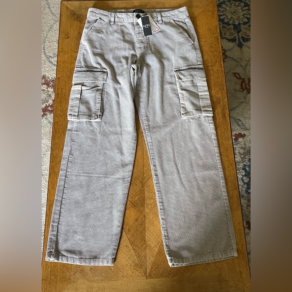 Men's Gray Corduroy Cargo Pants